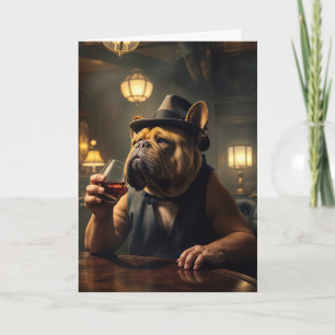 Cartão Aniversário Engraçado do Bulldog Segurando um Whis