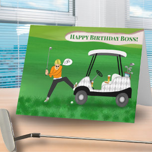 Cartão Aniversário Engraçado do Chefe Golfista Com Cervej