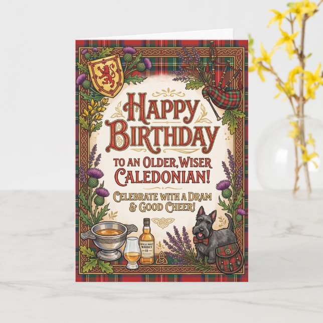 Cartão Aniversário Escocês Caledônio (Flor Amarela)