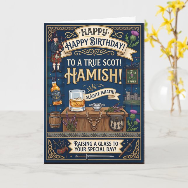 Cartão Aniversário Escocês Hamish (Flor Amarela)