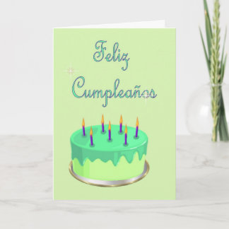 Cartão Aniversário espanhol de Feliz Cumpleaños com bolo