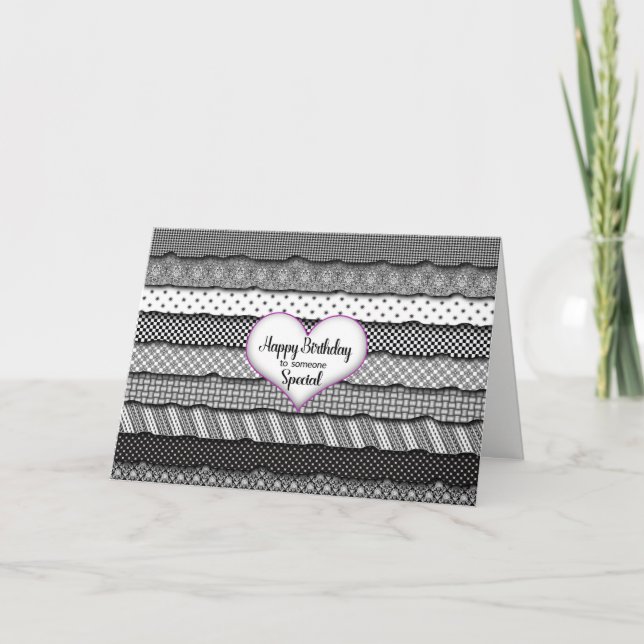 Cartão Aniversário Especial de Alguém - Coração e Ruffles (Frente)