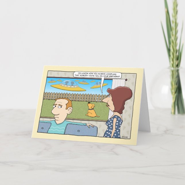 Cartão Aniversário estrangeiro engraçado dos visitantes (Frente)