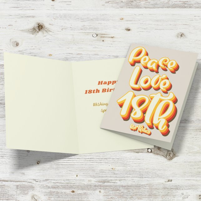 Cartão Aniversário Feliz 18 Retro Groovy Paz Amor Cinza (Criador carregado)