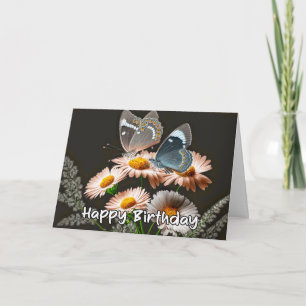 Cartão Aniversário feliz da borboleta de repouso vibrante