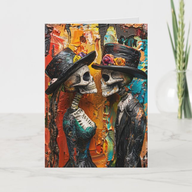 CARTÃO ANIVERSÁRIO FELIZ DOS ESQUELETÕES GÓTICOS (Frente)