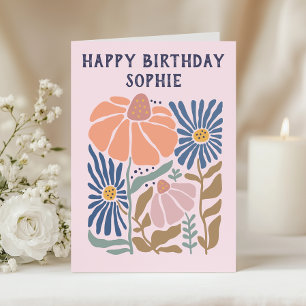 Cartão Aniversário Feliz Floral Caprichoso