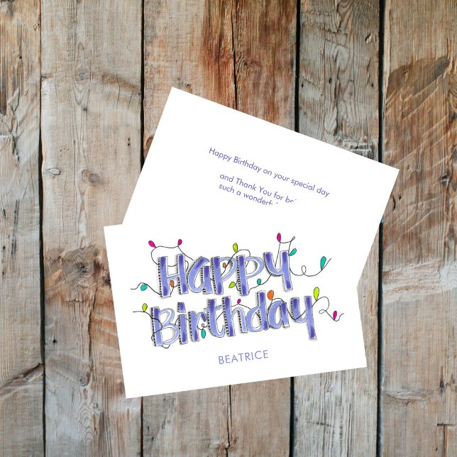 Cartão Aniversário Feliz Personalizado de Azul Dusty Pers (Dusty Blue Happy Birthday Lettering Folded Card)