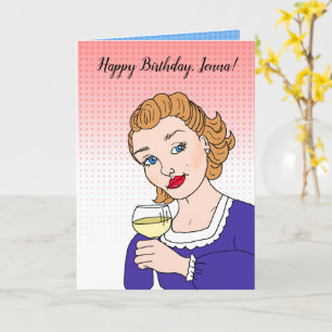 Cartão Aniversário Feliz Personalizado Humor de Vinho Ret