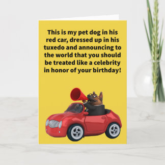 Cartão Aniversário Feliz Tratamento de Pet Carro Vermelho