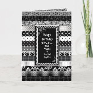 Cartão Aniversário,FILHA, Camadas Impressão preto/branco