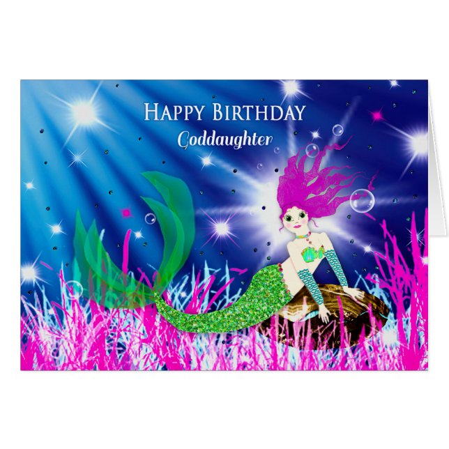 Cartão Aniversário, Filha Deus, Sereia no mar profundo (Frente Horizontal)