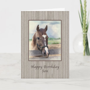 Cartão Aniversário, Filho, Cavalo Marrom com Bridle