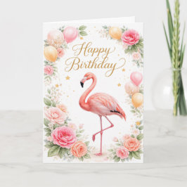 Cartão Aniversário Flamingo Rosa Vintage