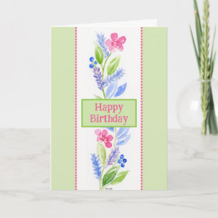 Cartão Aniversário Floral Aquarela Pintada à Mão