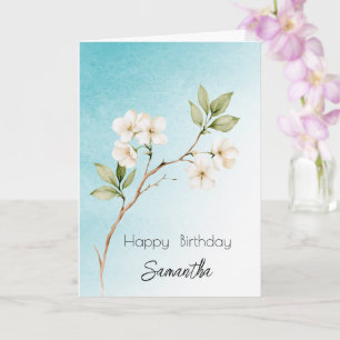 Cartão Aniversário Floral Branco Azul Aqua