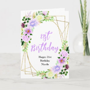 Cartão Aniversário Floral Roxo de Primavera