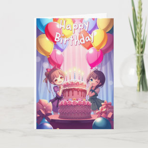 Cartão Aniversário Fofo de Anime