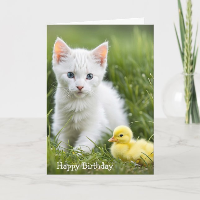 Cartão Aniversário Gatinho Com Ducker (Frente)