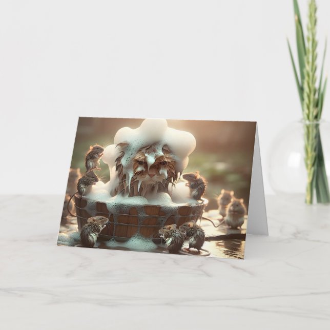 Cartão Aniversário Gato Consegue Um Banho (Frente)