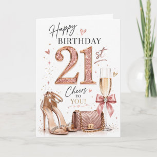 Cartão Aniversário Glamouroso de 21 anos para Mulher