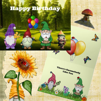 Cartão Aniversário Gnome Folheto