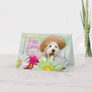 Cartão ANIVERSÁRIO - Godchild - PUPPY/FLOWERS/SUNHAT