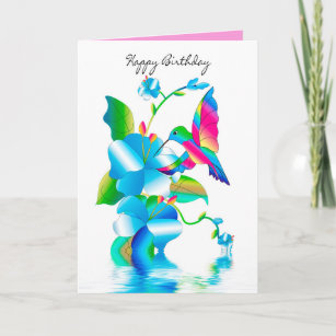 Cartão Aniversário, Hummingbird e Flores Caleidoscópio 