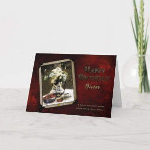 Cartão Aniversário, Irmã, Anticorpos Azuis Antigos, Flor