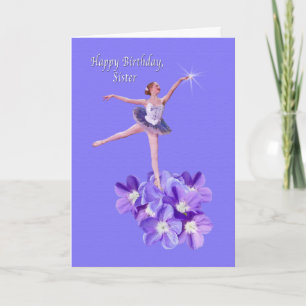 Cartão Aniversário, Irmã, Ballerina, Violetas