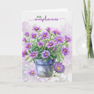 Cartão Aniversário Italiano Buon Compleanno Aster Roxo