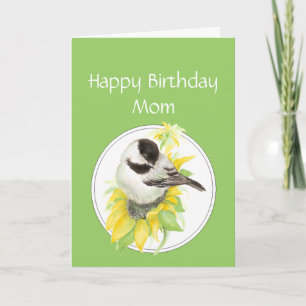 Cartão Aniversário Mãe Chickadee e Pássaro do Jardim de G