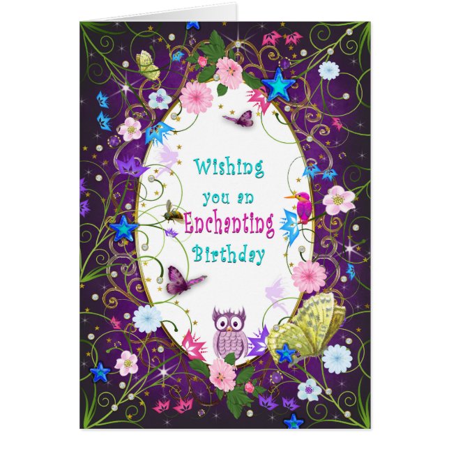 Cartão Aniversário mágico e encantador, mulher (Frente)