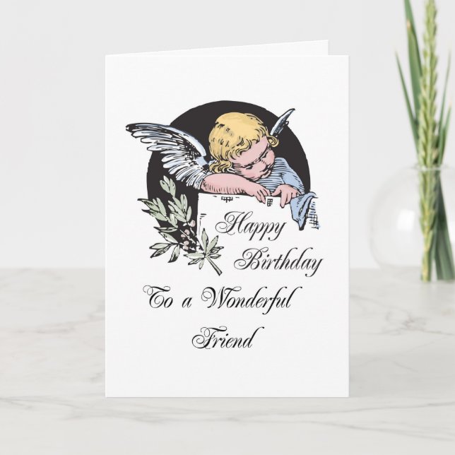 Cartão Aniversário Maravilhoso Amigo Vintage Anjo Religio (Frente)
