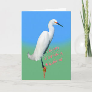 Cartão Aniversário, Marido, Snowy Egret num Limb