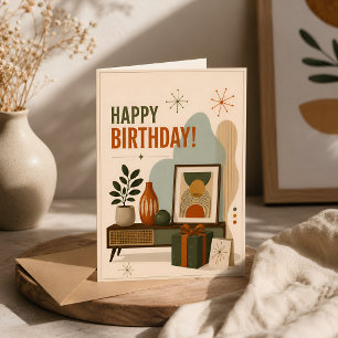 Cartão Aniversário Minimalista Retro