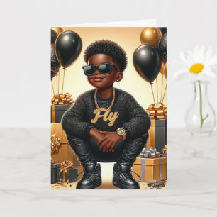 Cartão Aniversário negro/Dourado do na moda Afro-American