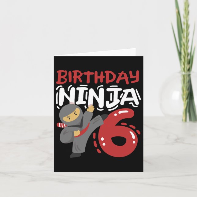 Cartão Aniversário Ninja 6 Anos Crianças Karate 6 Birthda (Frente)