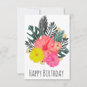 Cartão Aniversário no Havaí Desenho à Mão Verde Aniversár