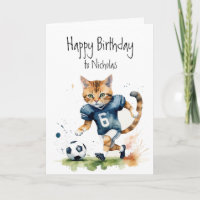 Aniversário Nome Personalizado Cat Jogando Futebol