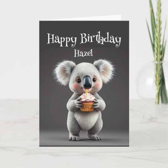 Cartão Aniversário Nome personalizado Koala Australian (Frente)