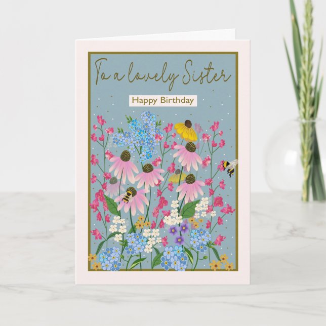 Cartão Aniversário para Irmã Flores Silvestres (Frente)