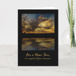 Cartão Aniversário para o filho, o por do sol dramático e<br><div class="desc">Uma pintura digital de um por do sol refletiu em um lago e na silhueta de uma árvore. Cartão de aniversário dramático para um filho.</div>