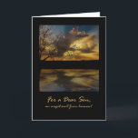 Cartão Aniversário para o filho, o por do sol dramático e<br><div class="desc">Uma pintura digital de um por do sol refletiu em um lago e na silhueta de uma árvore. Cartão de aniversário dramático para um filho.</div>