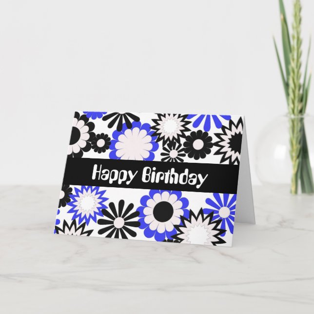 Cartão Aniversário para qualquer um, flores brilhantes. (Frente)