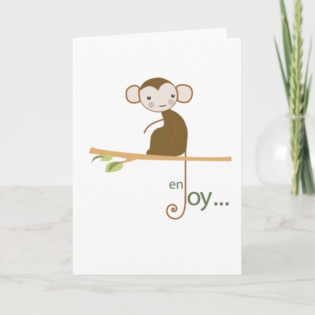 Cartão Aniversário para se divertir com o macaco numa árv (Frente)