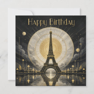 Cartão Aniversário Paris Torre Eiffel Dourado Deco