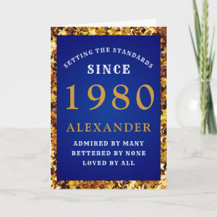 Cartão Aniversário Personalizado 1980 Glitter Azul Dourad