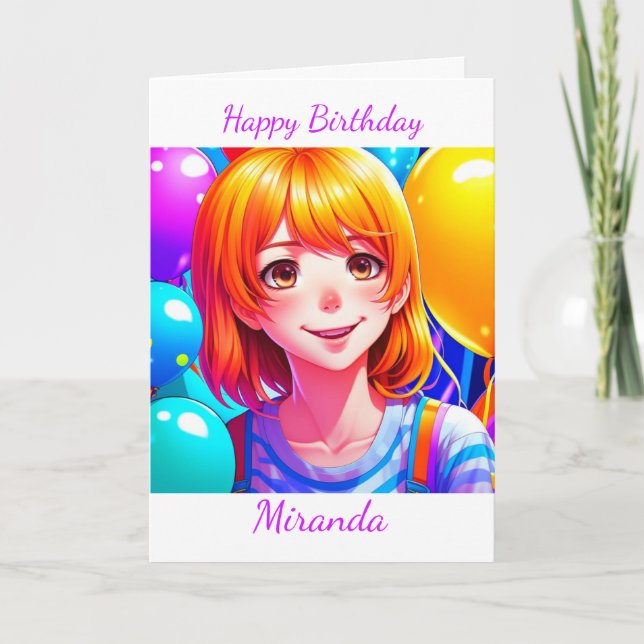 Cartão Aniversário Personalizado Da Menina De Anime (Frente)
