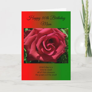 Cartão Aniversário Personalizado da rosa vermelha Mãe 80